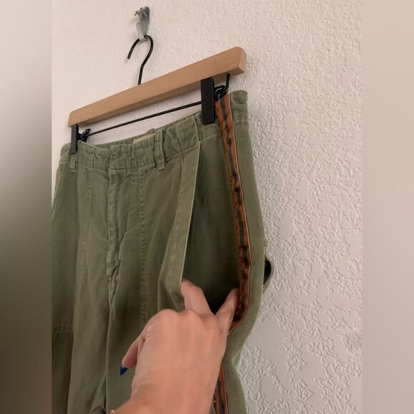 Nili Lotan Slouchy Linen Luna Pant w Side Tape Drop Crotch Army Green Size 4 - Picture 3 of 11